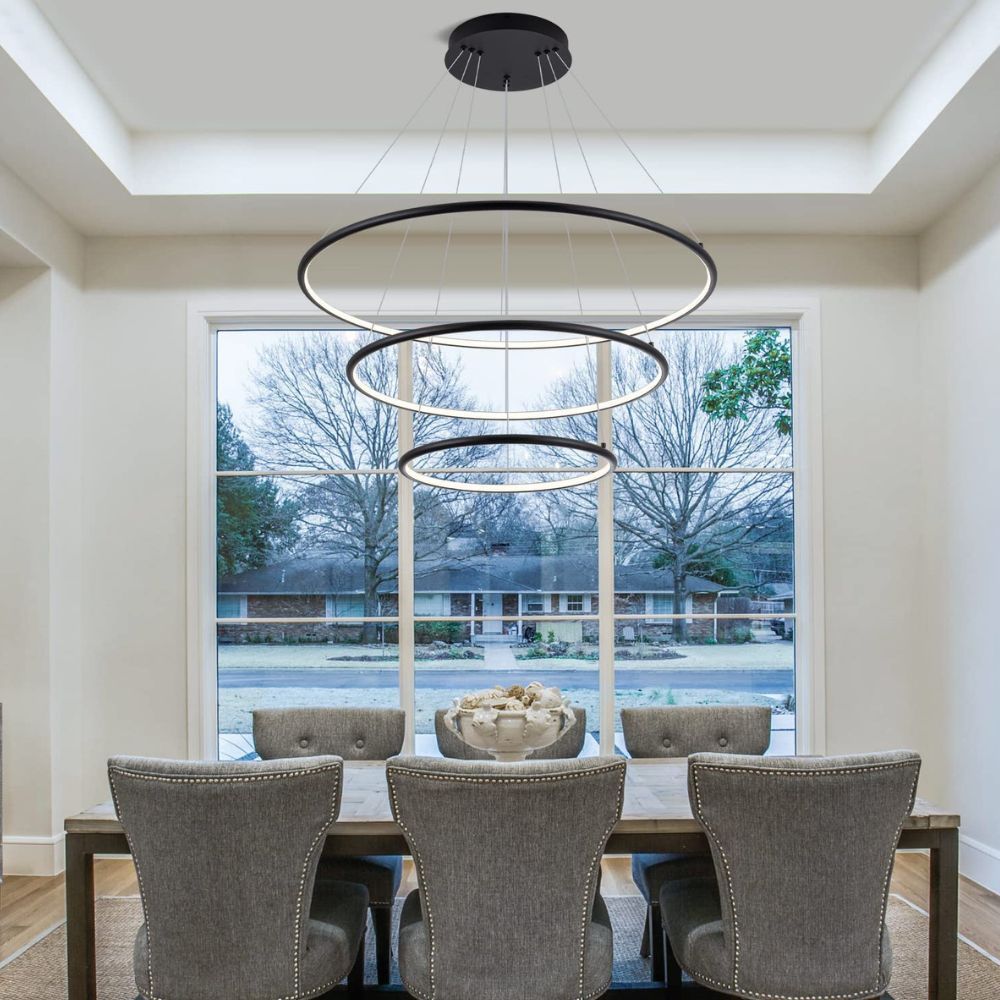 Office design and planning - Modern Wave Effect Ceiling Light for Kitchen Dining Room LED Waves 3 Rings Black - OUI SMART