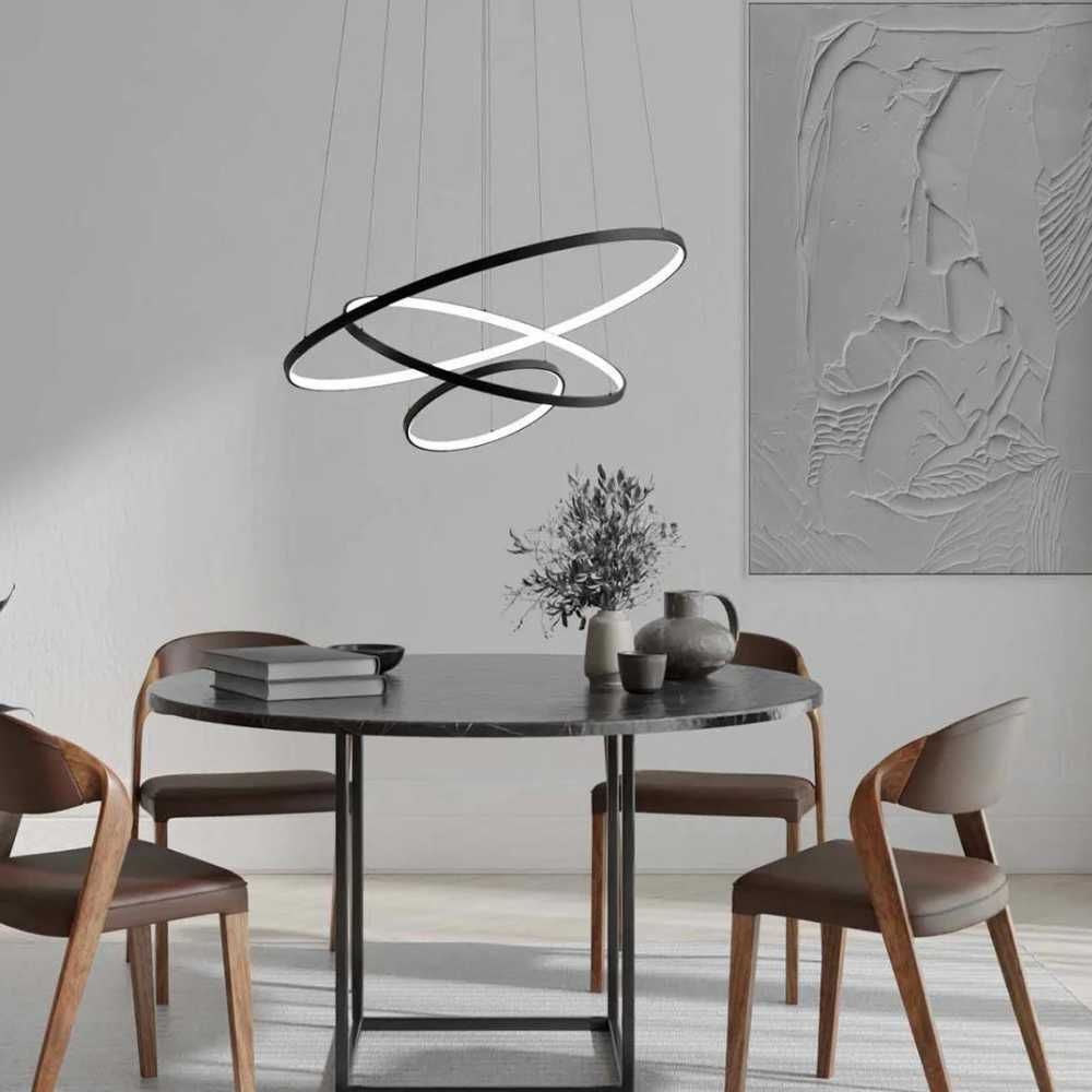 Office design and planning - Modern Wave Effect Ceiling Light for Kitchen Dining Room LED Waves 3 Rings Black - OUI SMART