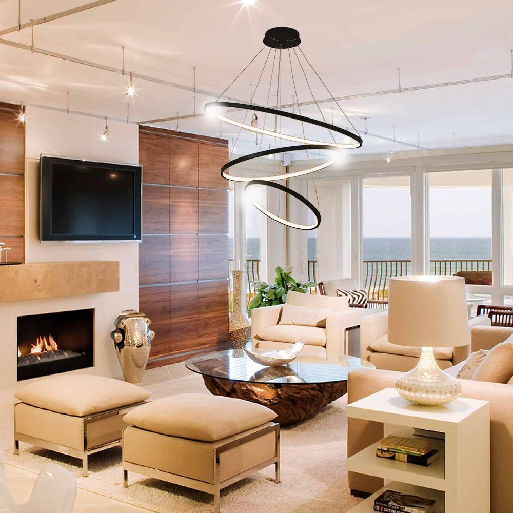 Office design and planning - Modern Wave Effect Ceiling Light for Kitchen Dining Room LED Waves 3 Rings Black - OUI SMART