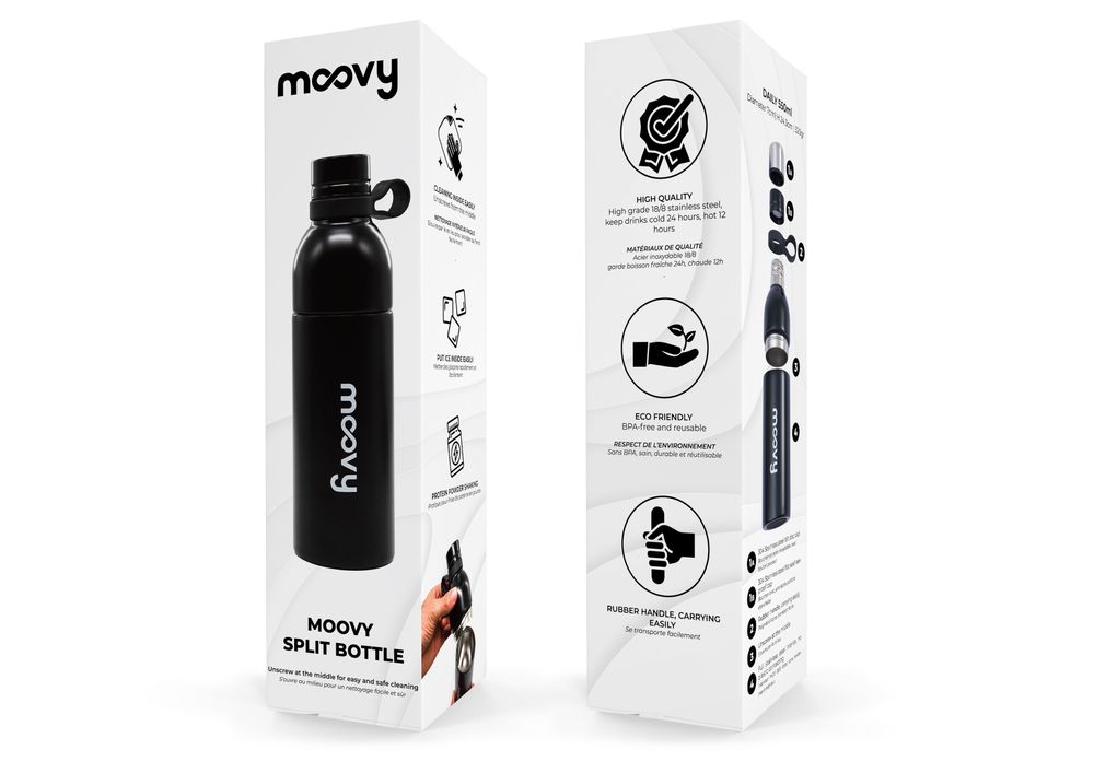 Cuisines de jardin - Moovy Split Bouteille eau inox ouverture milieu noir - OUI SMART