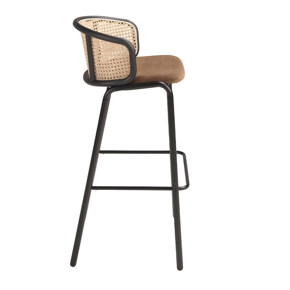 Tabourets - Tabouret en velours brun et rotin - ANGEL CERDÁ