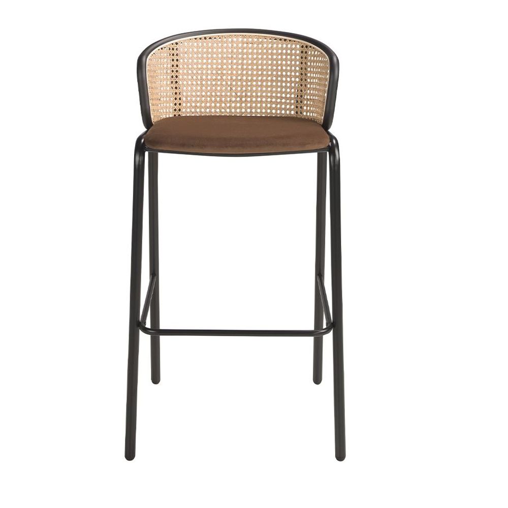 Tabourets - Tabouret en velours brun et rotin - ANGEL CERDÁ