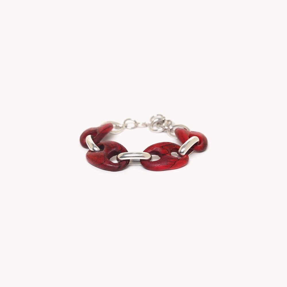 Bijoux - Bracelet bois & chaine rouge - Kaffe - NATURE BIJOUX