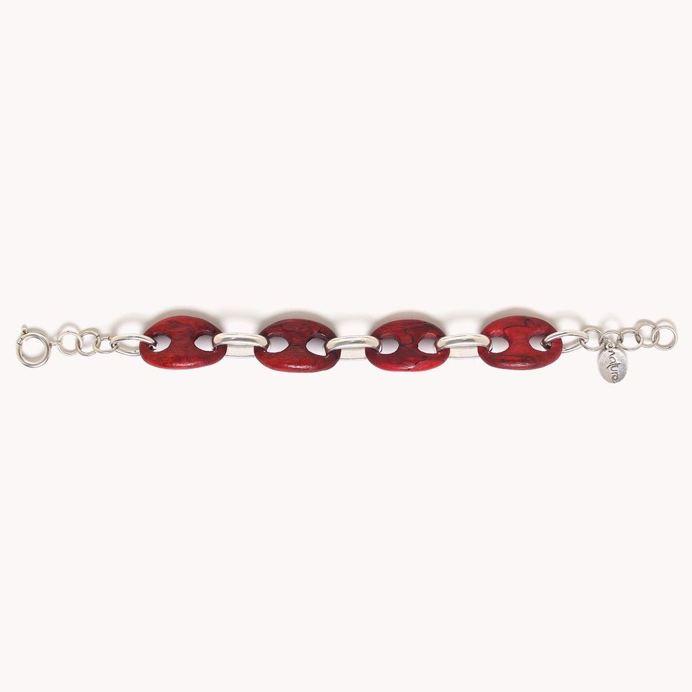 Bijoux - Bracelet bois & chaine rouge - Kaffe - NATURE BIJOUX