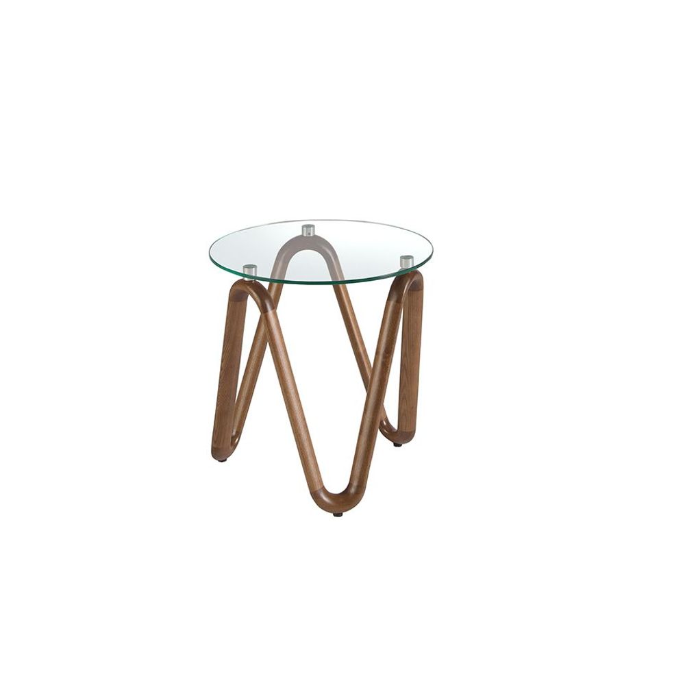 Tables basses - Table d'angle ronde en verre trempé et noyer - ANGEL CERDÁ