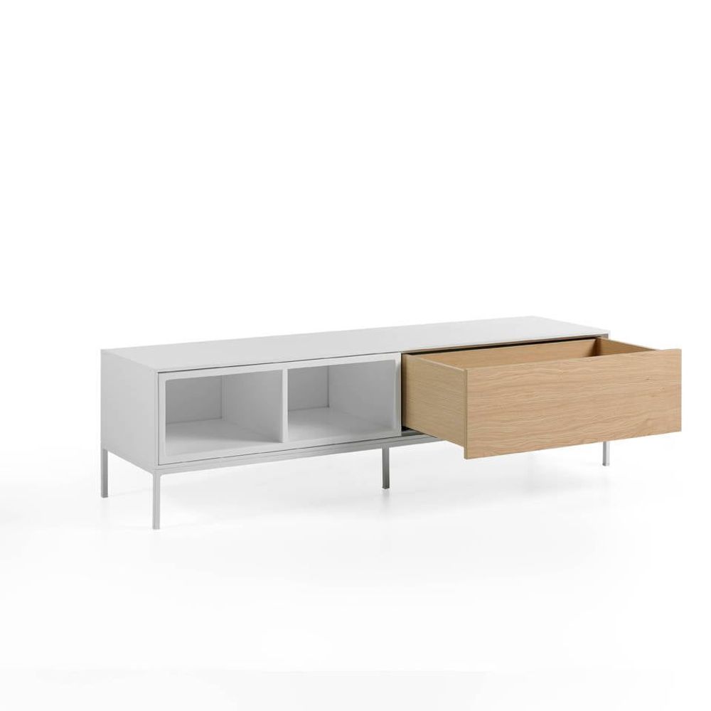 TV stands - TV stand in white wood, oak and white steel - ANGEL CERDÁ