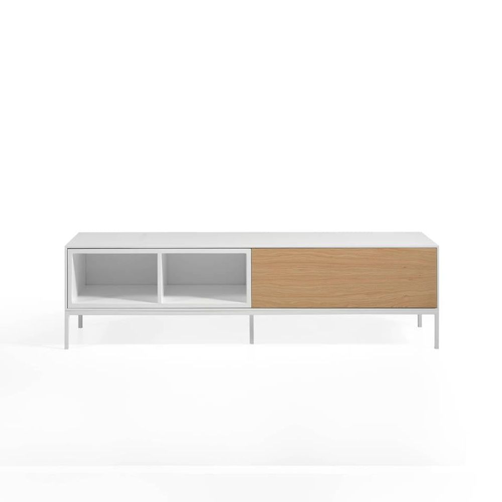 TV stands - TV stand in white wood, oak and white steel - ANGEL CERDÁ