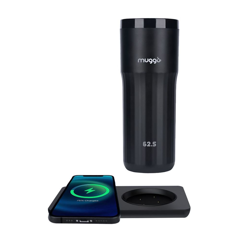 Objets design - Muggo Travel & Office Mug voyage transportable sans fuite contrôle de température noir charge téléphone - OUI SMART