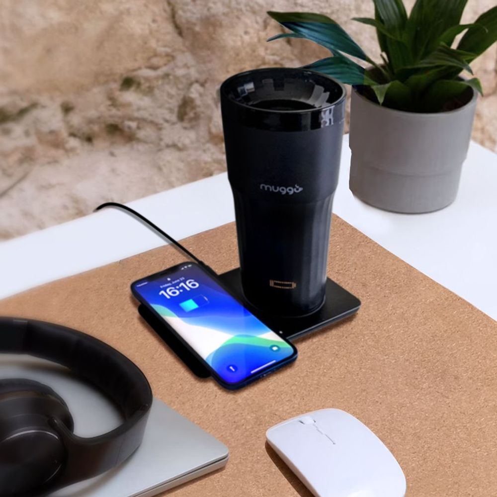 Objets design - Muggo Travel & Office Mug voyage transportable sans fuite contrôle de température noir charge téléphone - OUI SMART