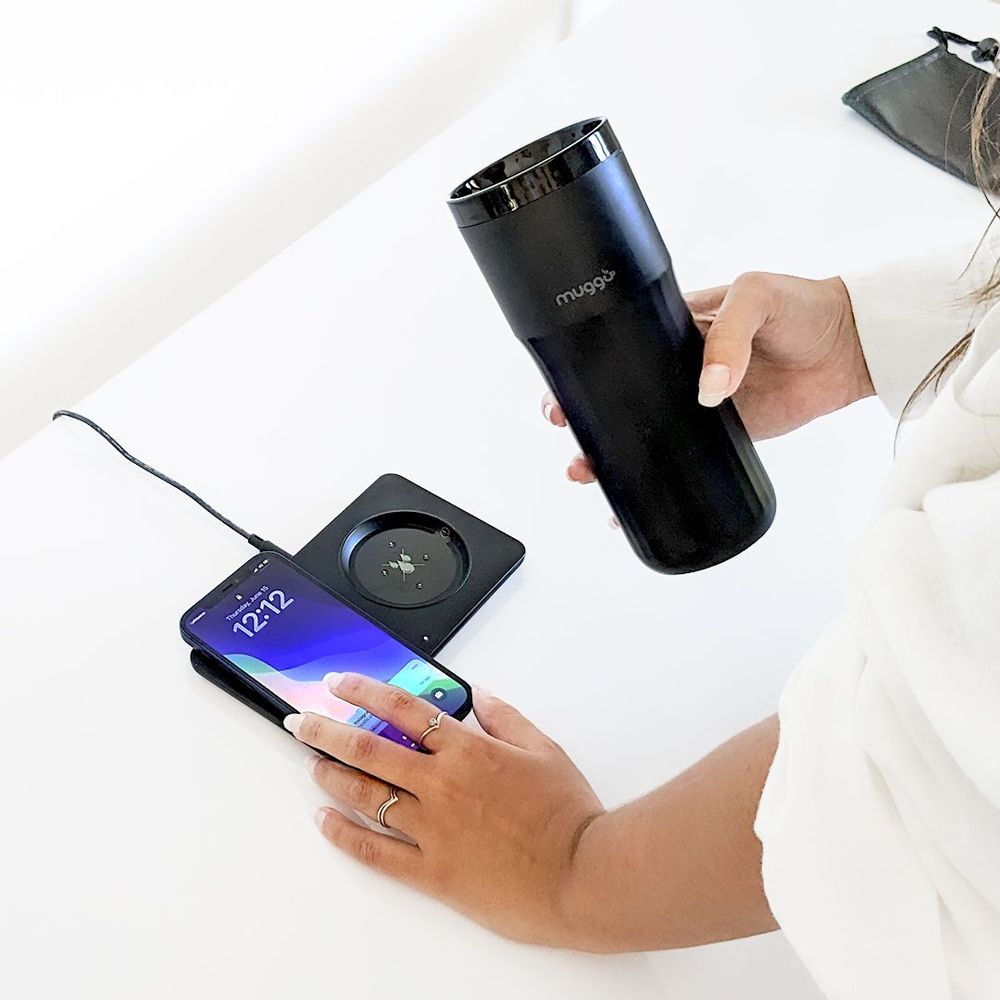 Objets design - Muggo Travel & Office Mug voyage transportable sans fuite contrôle de température noir charge téléphone - OUI SMART