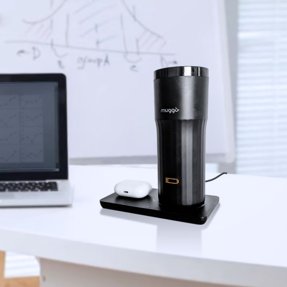 Objets design - Muggo Travel & Office Mug voyage transportable sans fuite contrôle de température noir charge téléphone - OUI SMART