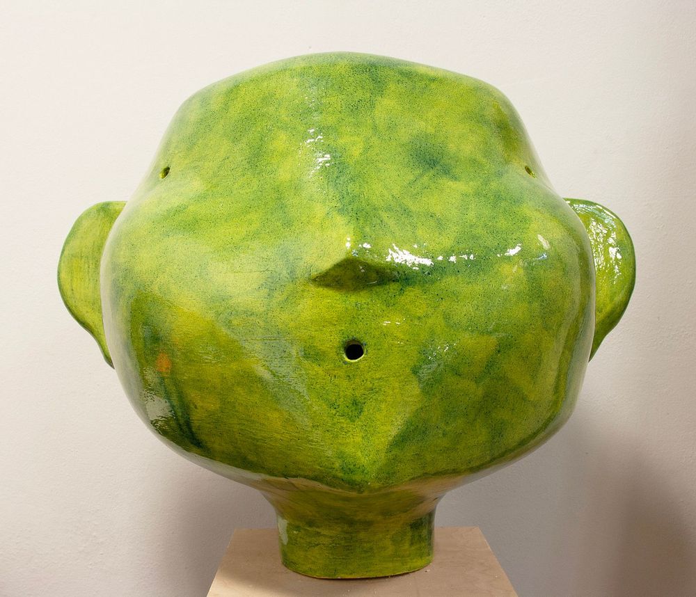 Design objects - Large green earthenware head. HE4 - MIKKA DESIGN INK