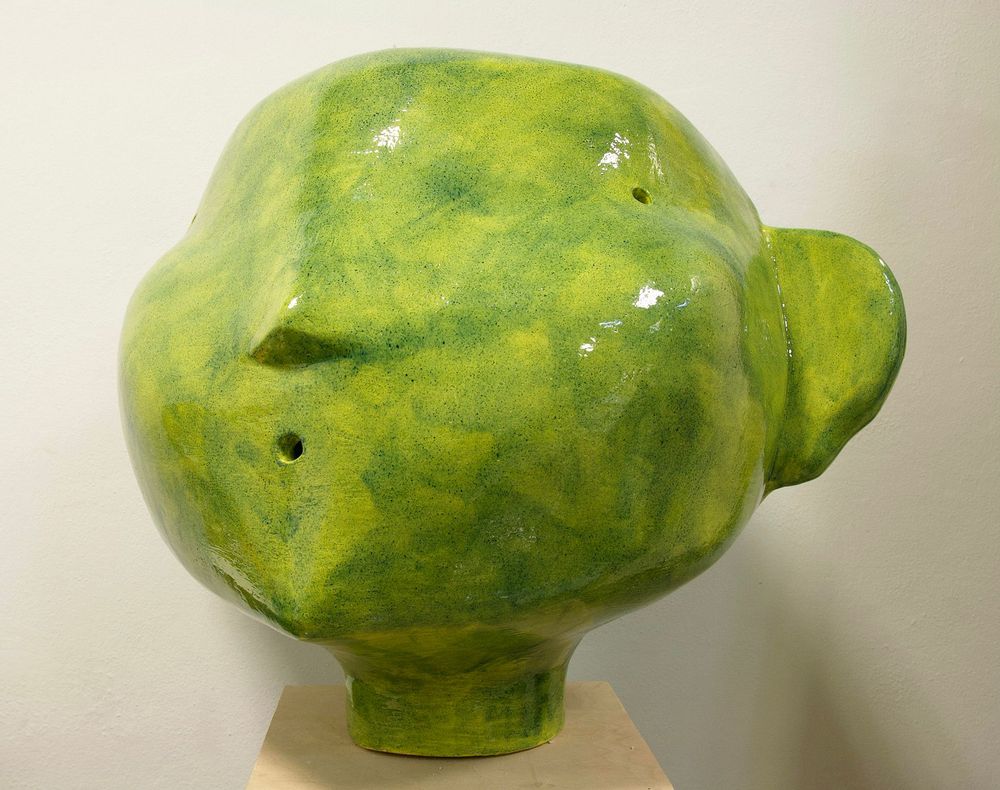 Design objects - Large green earthenware head. HE4 - MIKKA DESIGN INK