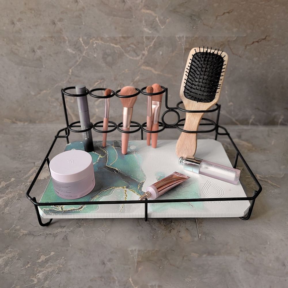 Accessoires à poser - Porte brosse à dents maquillage en pierre absorbante anti odeur noir or marbre jaune vert Audia - OSNA