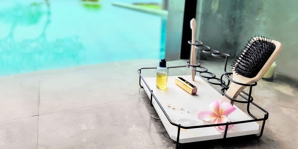 Accessoires à poser - Porte brosse à dents maquillage en pierre absorbante anti odeur noir or marbre jaune vert Audia - OSNA