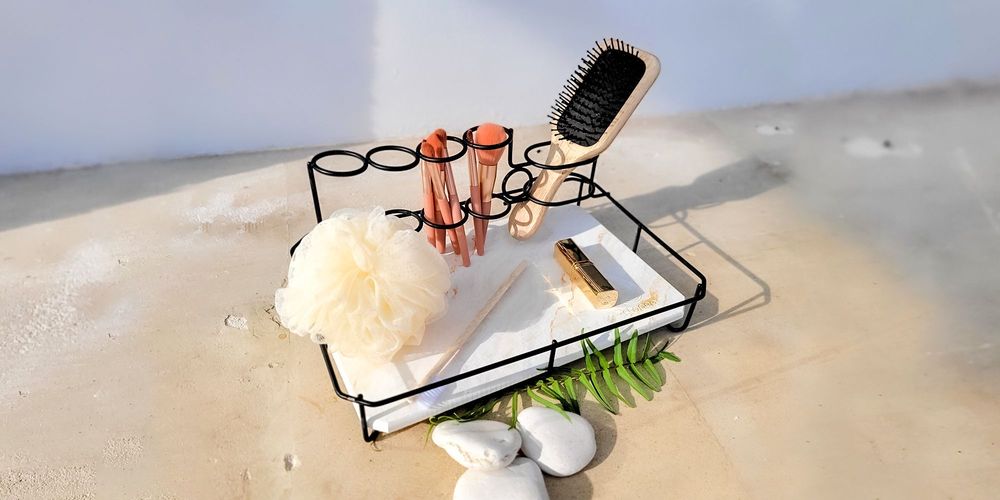 Accessoires à poser - Porte brosse à dents maquillage en pierre absorbante anti odeur noir or marbre jaune vert Audia - OSNA