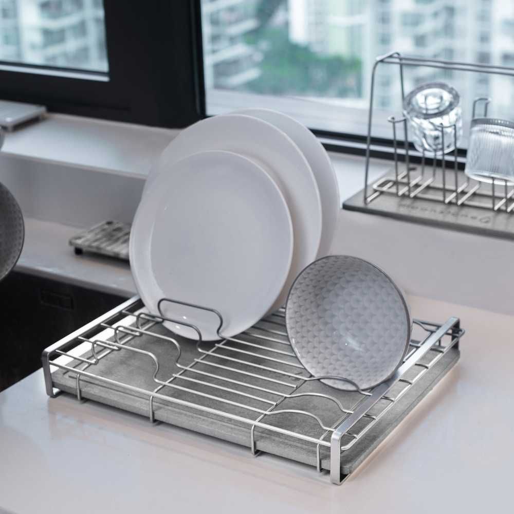 Egouttoirs - Égouttoir pour vaisselle en pierre absorbante hygiénique gris moderne rectangle Iluka - OSNA