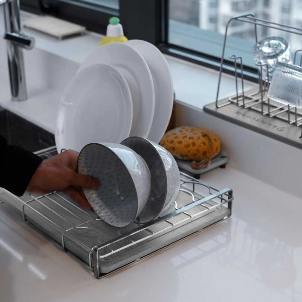 Egouttoirs - Égouttoir pour vaisselle en pierre absorbante hygiénique gris moderne rectangle Iluka - OSNA