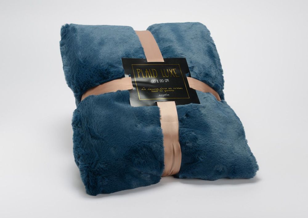 Throw blankets - PLAID LUXE BLUE NUIT 130X170   - - AMADEUS