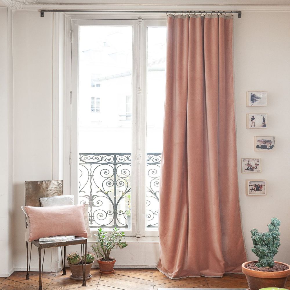 Rideaux et voilages - MEDICIS rideau occultant en velours de coton130x280cm ROSE POUDRE - EN FIL D'INDIENNE...