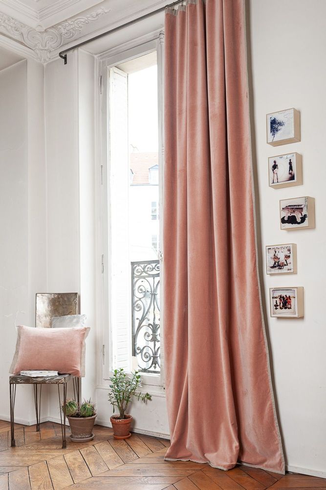 Rideaux et voilages - MEDICIS rideau occultant en velours de coton130x280cm ROSE POUDRE - EN FIL D'INDIENNE...