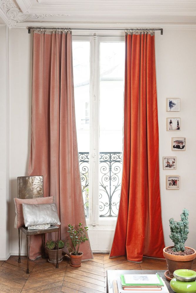 Rideaux et voilages - MEDICIS rideau occultant en velours de coton130x280cm ROSE POUDRE - EN FIL D'INDIENNE...