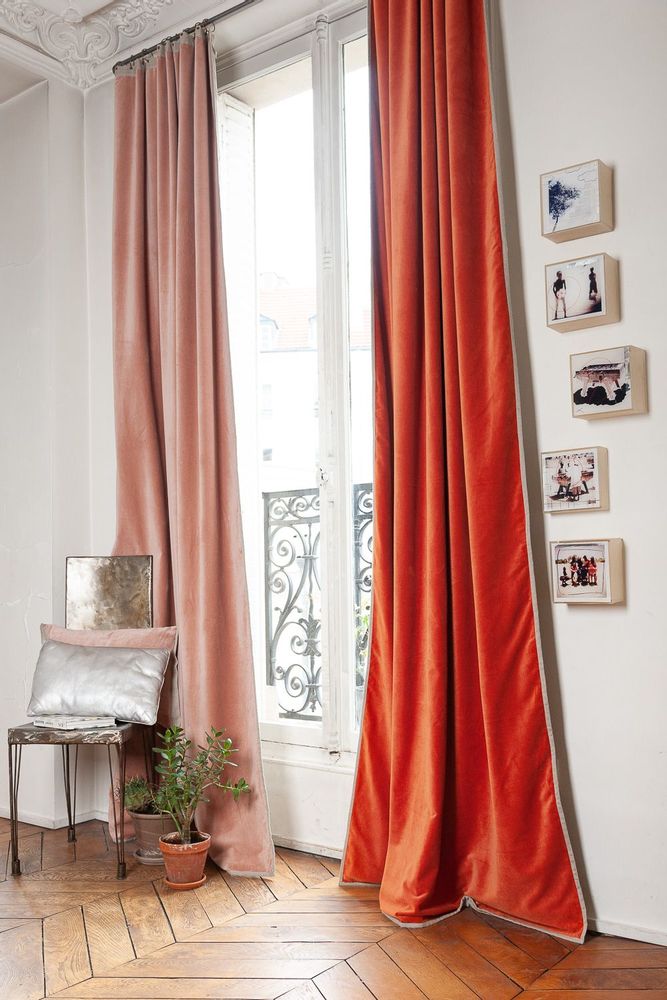 Rideaux et voilages - MEDICIS rideau occultant en velours de coton130x280cm ROSE POUDRE - EN FIL D'INDIENNE...