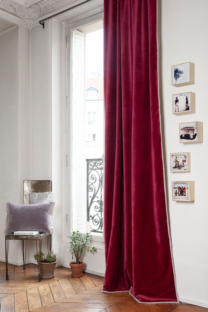 Curtains and window coverings - MEDICIS cotton velvet blackout curtain 130x280cm TERRE ROUGE - EN FIL D'INDIENNE...