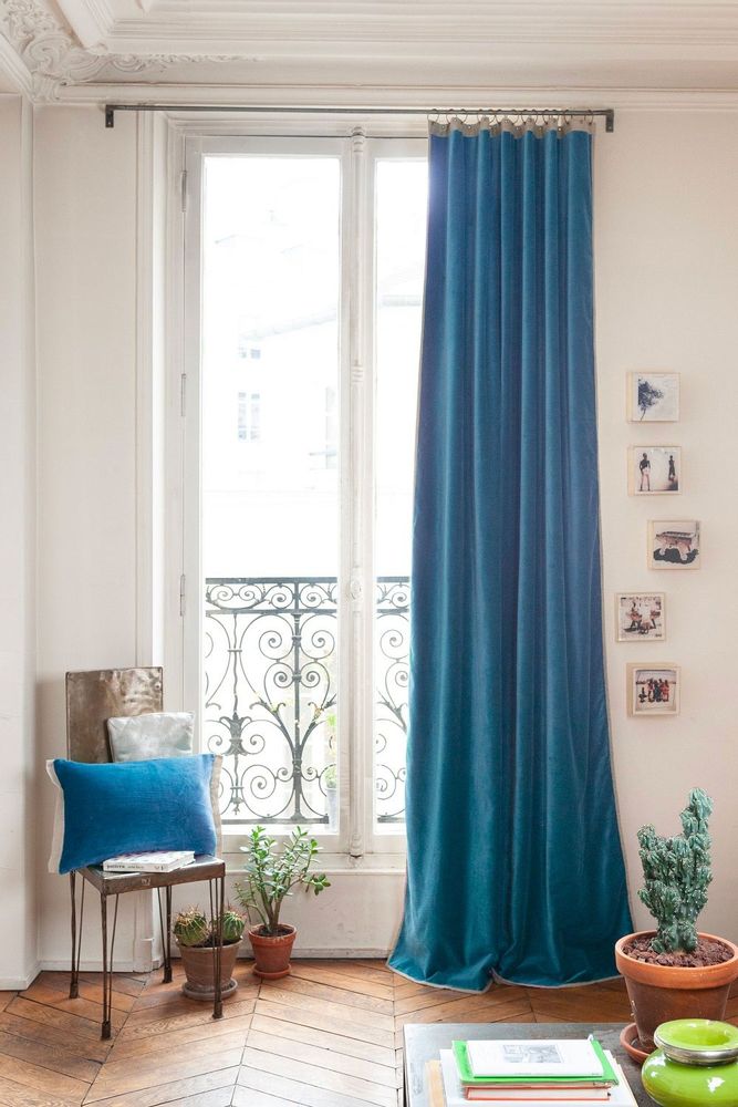 Rideaux et voilages - MEDICIS rideau occultant en velours de coton 130x280cm couleur DENIM - EN FIL D'INDIENNE...