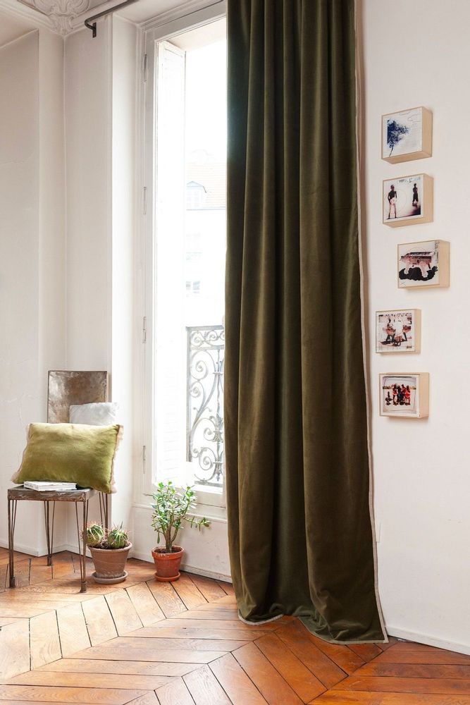 Rideaux et voilages - MEDICIS rideau occultant en velours de coton 130x280cm KAKI - EN FIL D'INDIENNE...