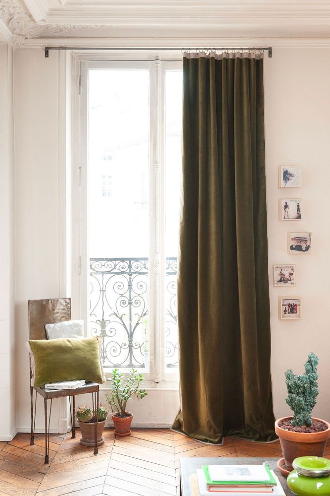 Rideaux et voilages - MEDICIS rideau occultant en velours de coton 130x280cm KAKI - EN FIL D'INDIENNE...