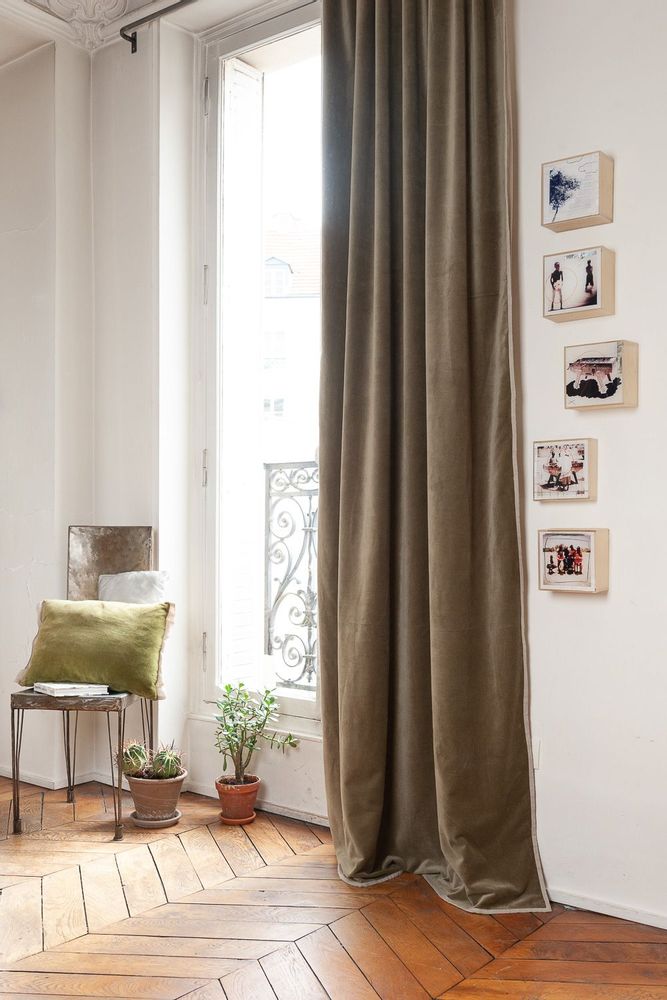 Rideaux et voilages - MEDICIS rideau occultant en velours de coton 130x280cm MOUSSE - EN FIL D'INDIENNE...