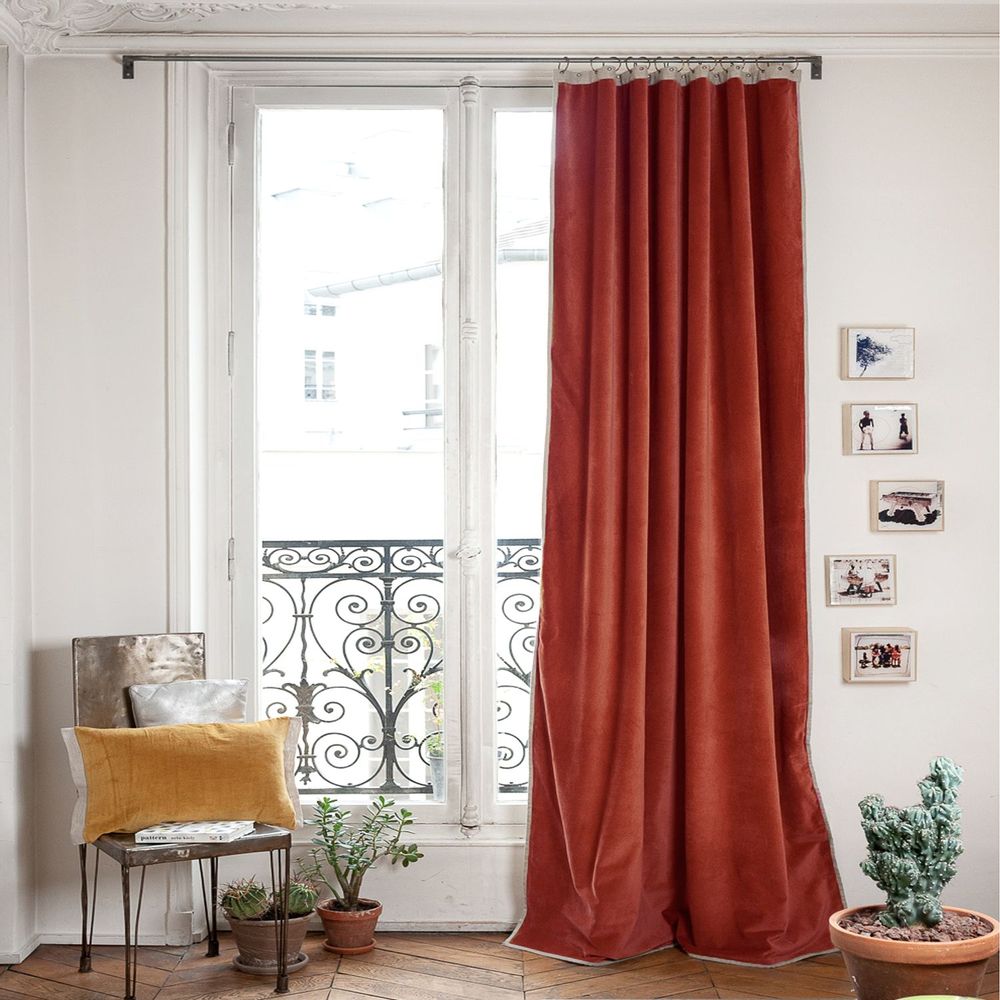 Rideaux et voilages - MEDICIS rideau occultant en velours de coton 130x280cm TERRACOTTA - EN FIL D'INDIENNE...