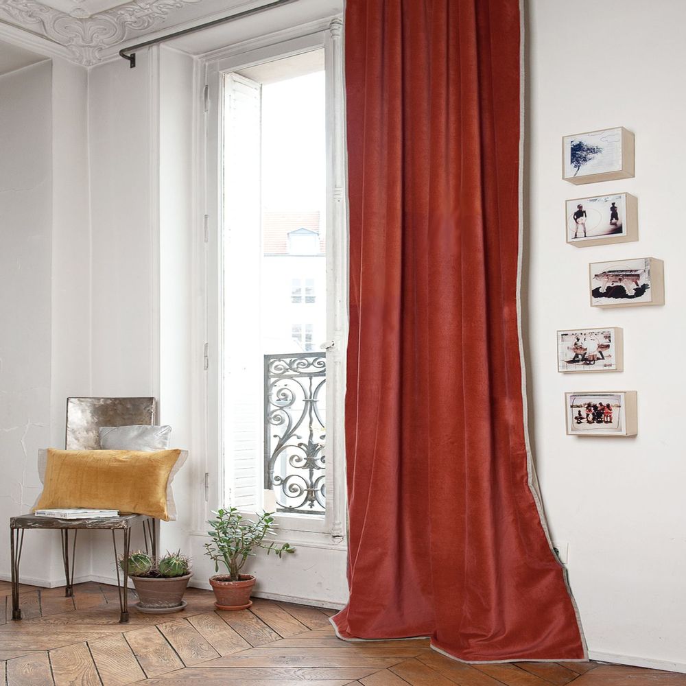 Rideaux et voilages - MEDICIS rideau occultant en velours de coton 130x280cm TERRACOTTA - EN FIL D'INDIENNE...