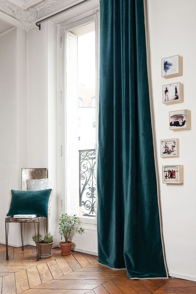 Curtains and window coverings - MEDICIS Cotton Velvet Blackout Curtain 130x280 cm ORAGE BLUE - EN FIL D'INDIENNE...