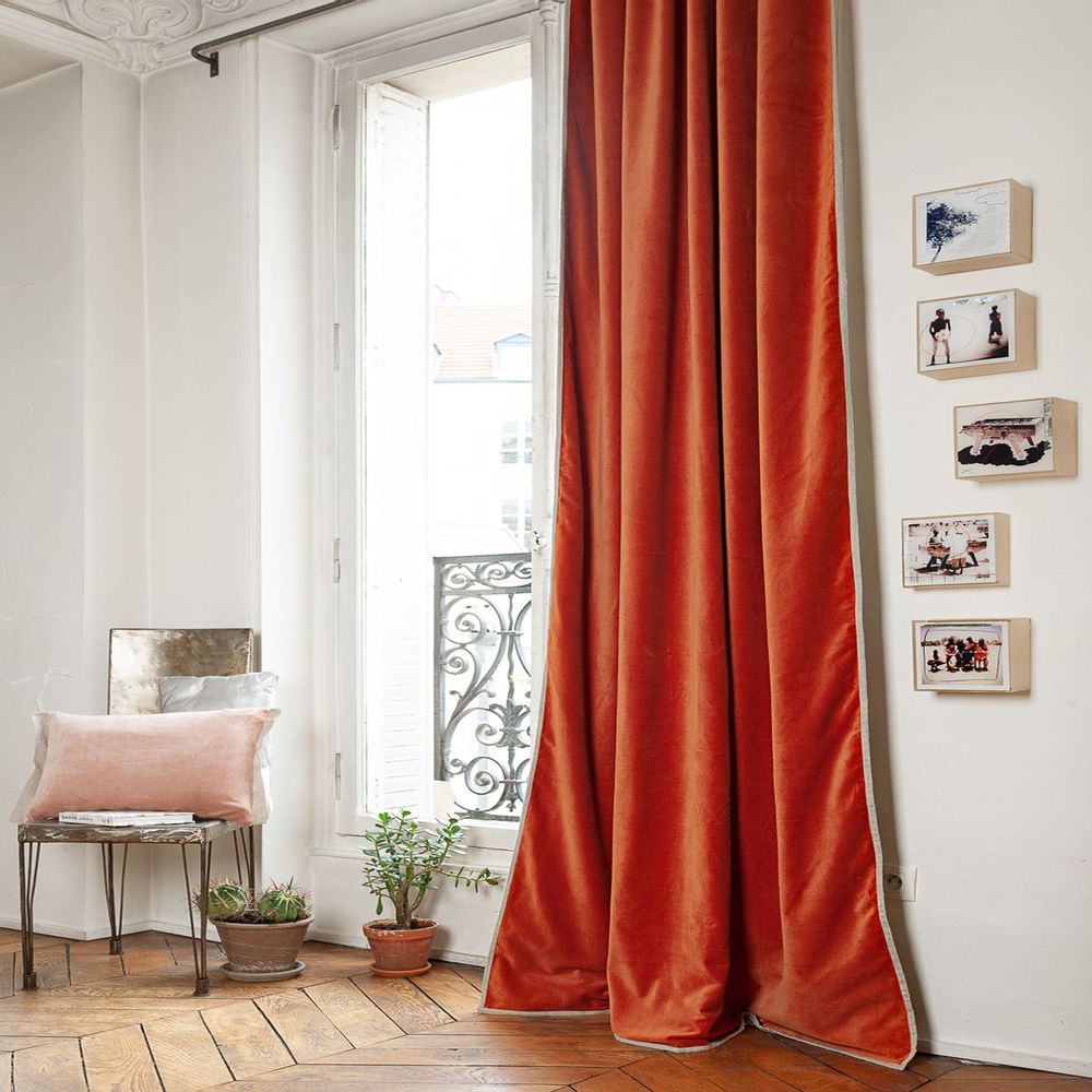 Rideaux et voilages - MEDICIS rideau occultant en velours de coton 130x280cm AMBRE - EN FIL D'INDIENNE...