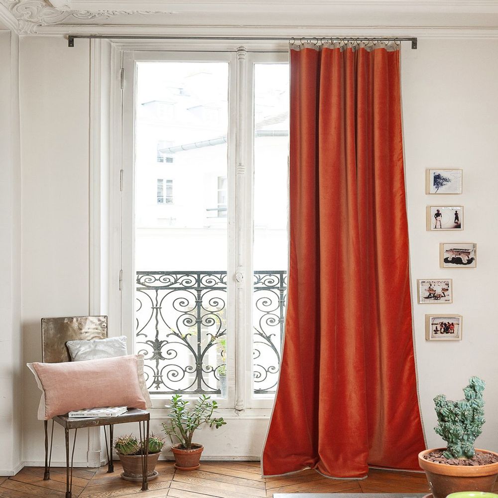 Rideaux et voilages - MEDICIS rideau occultant en velours de coton 130x280cm AMBRE - EN FIL D'INDIENNE...