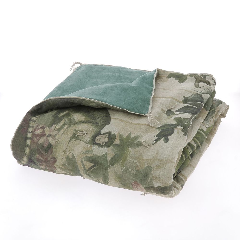 Throw blankets - COCHIN Ananbo Printed Linen Bed End 90x20 cm - CELADON - EN FIL D'INDIENNE...