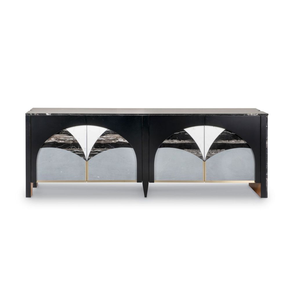 Buffets - Buffet Moderne Biloba, Marbre Bardiglio, Fabriqué à la Main au Portugal par Greenapple - GREENAPPLE DESIGN INTERIORS