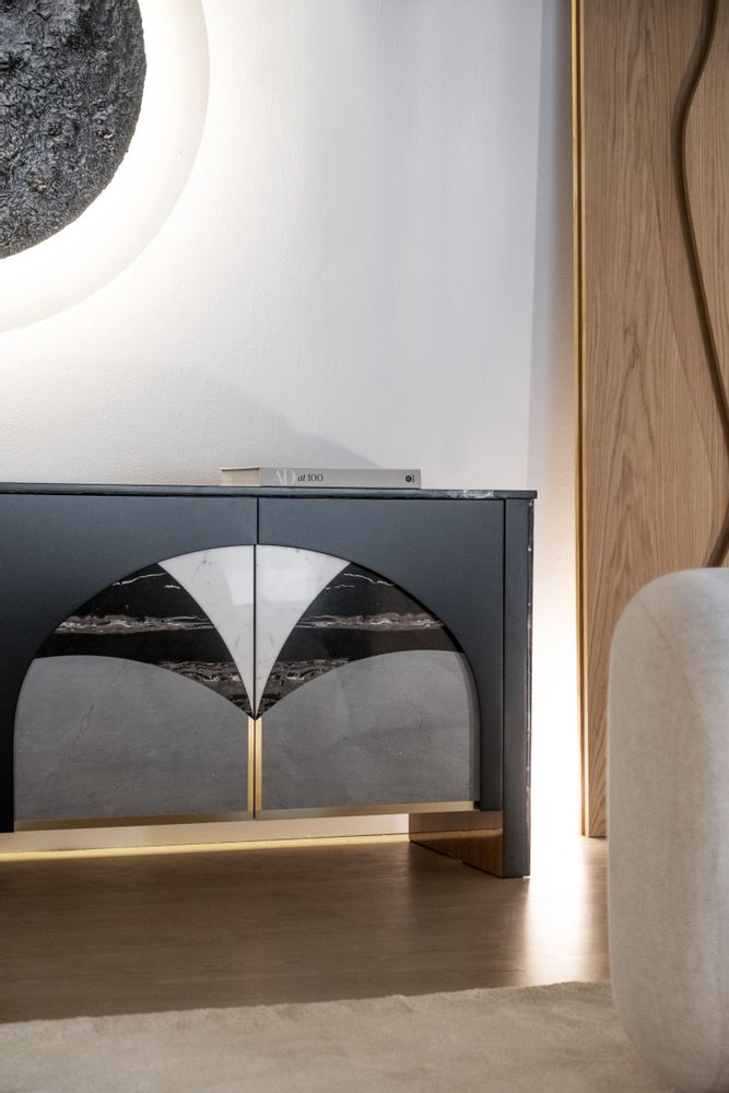 Buffets - Buffet Moderne Biloba, Marbre Bardiglio, Fabriqué à la Main au Portugal par Greenapple - GREENAPPLE DESIGN INTERIORS