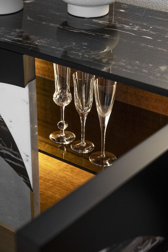 Buffets - Buffet Moderne Biloba, Marbre Bardiglio, Fabriqué à la Main au Portugal par Greenapple - GREENAPPLE DESIGN INTERIORS