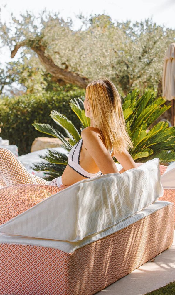 Deck chairs - Foam foam double bed - geometric patterns in white and orange - MX HOME