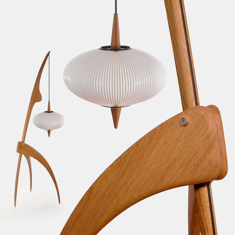 Objets design - Lampadaire "Mante Religieuse" Finition Chêne Vintage - RISPAL