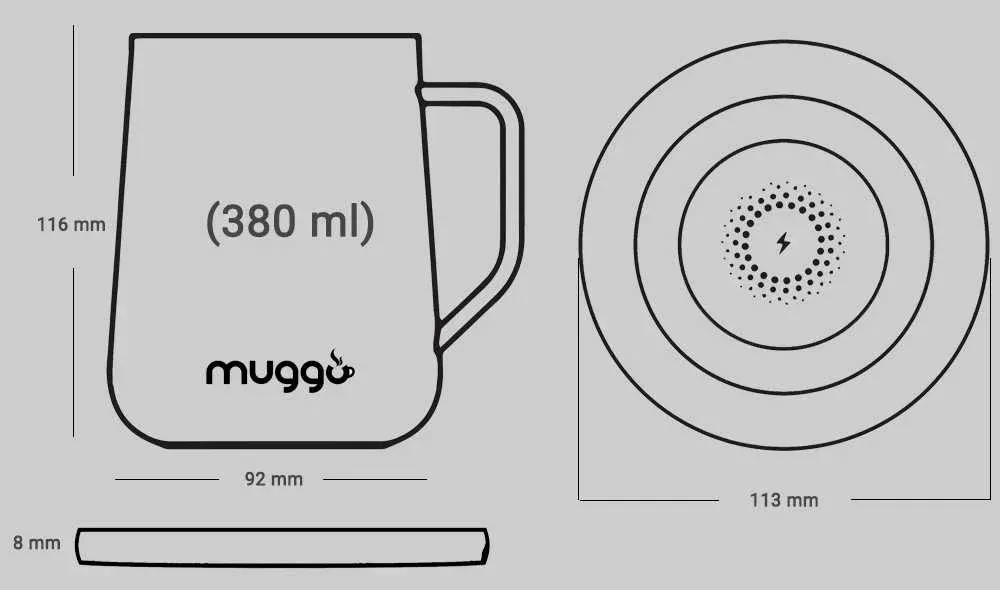 Autres fournitures bureau  - Muggo Volt grande tasse noir chargeur rapide téléphone garde café thé chaud - OUI SMART