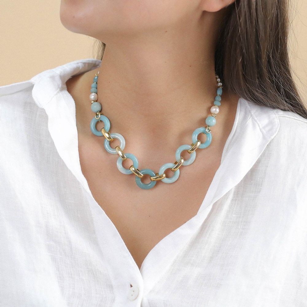Bijoux - collier court anneaux amazonite - NATURE BIJOUX