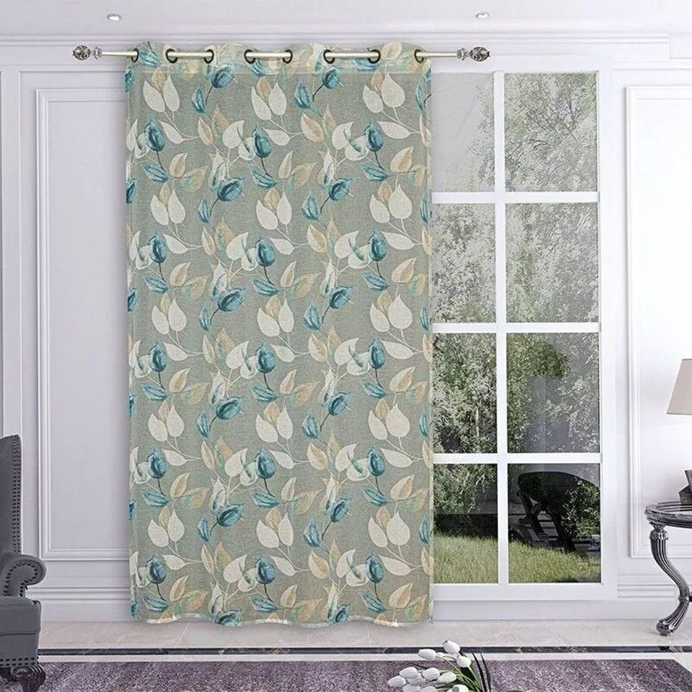 Rideaux et voilages - Rideau Voilage DINO - Panneau à œillets - Bleu & Moutarde - 140 x 260 cm - 100 % polyester - IPC DECO DELL'ARTE