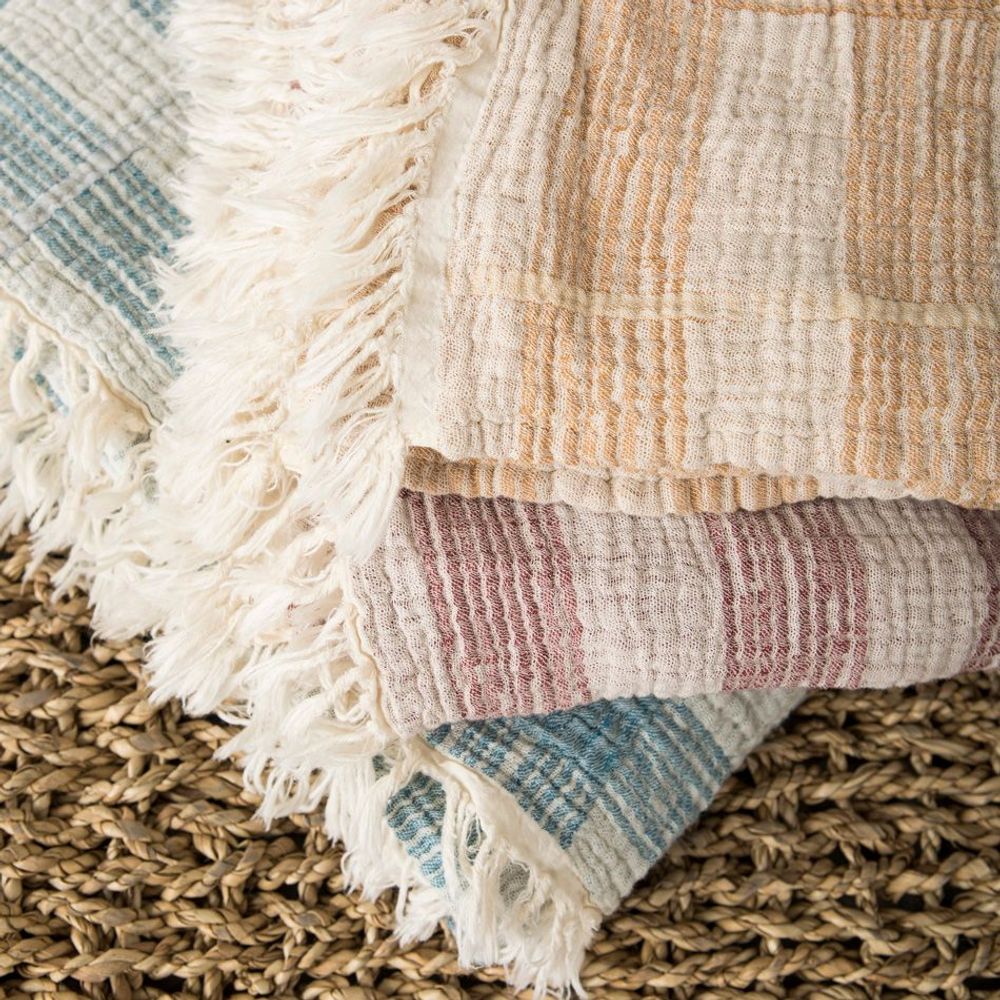 Linge de lit - Plaid à Carreaux en Gaze de Coton - MAHE HOMEWARE