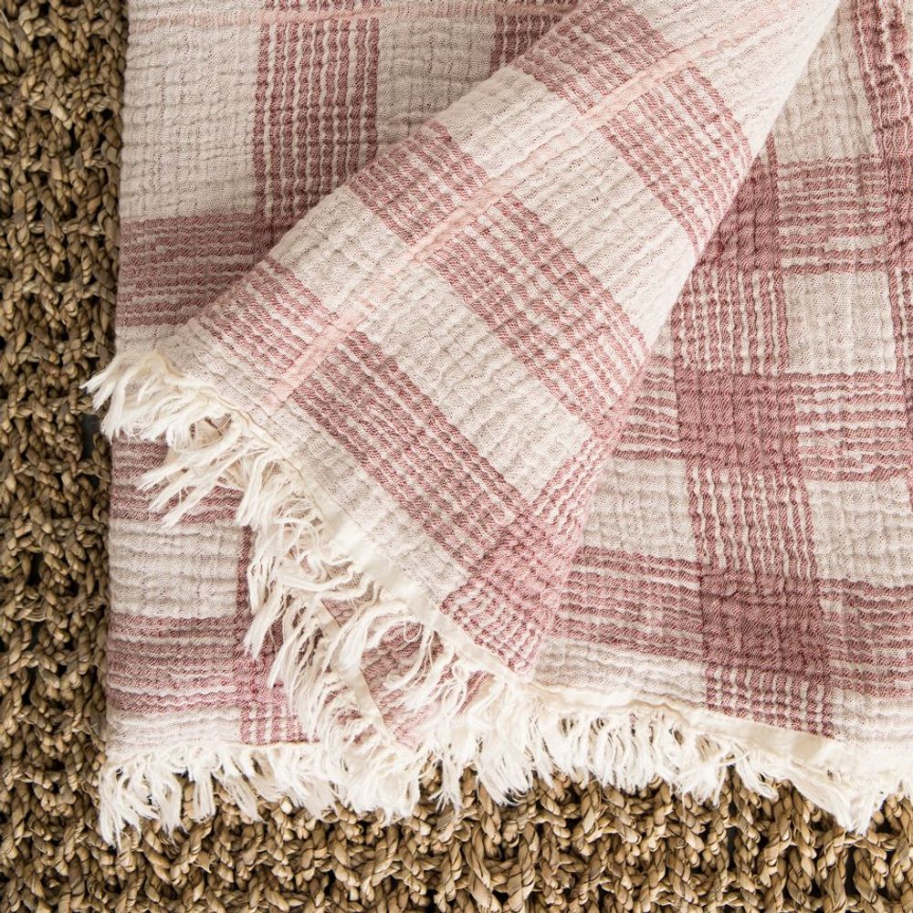 Linge de lit - Plaid à Carreaux en Gaze de Coton - MAHE HOMEWARE