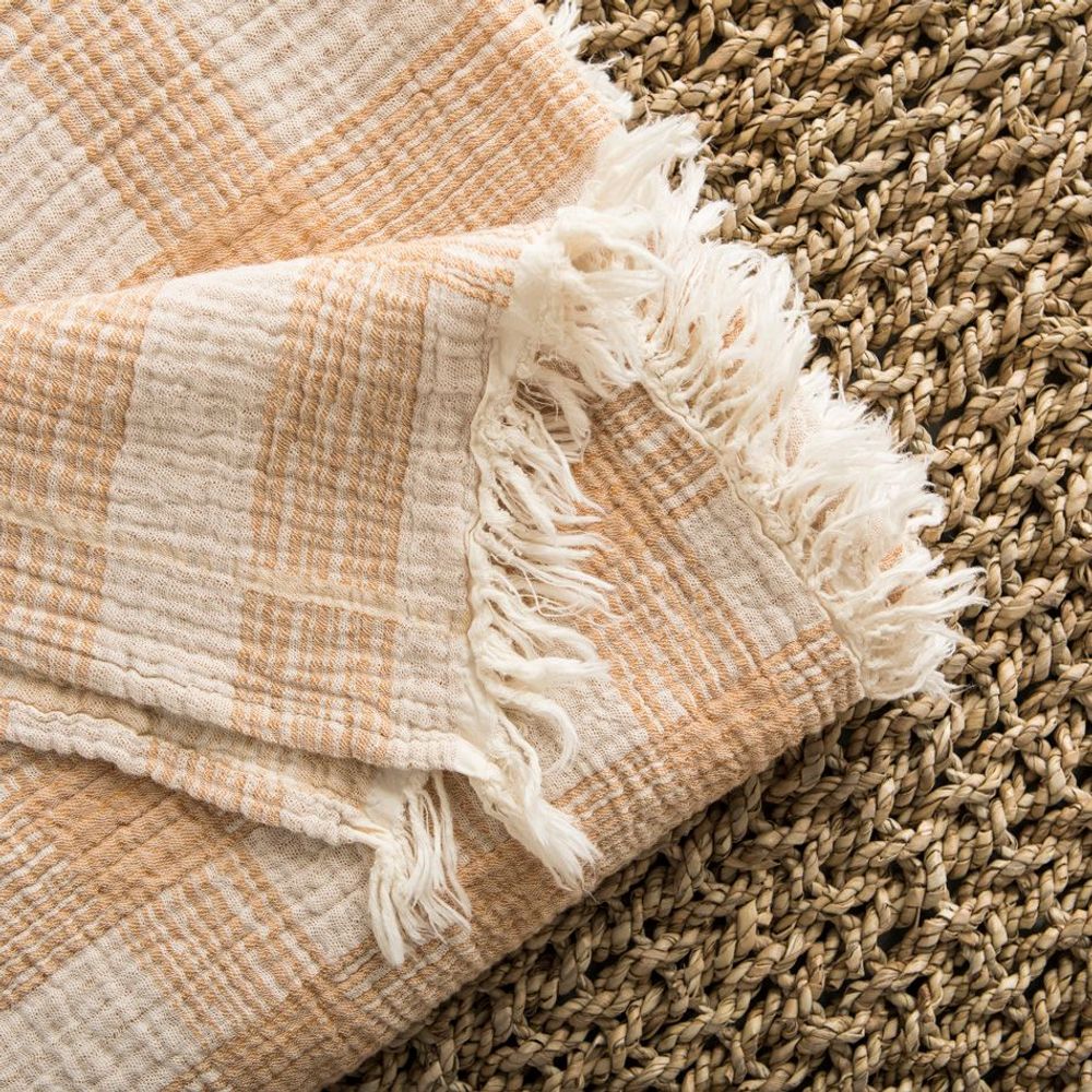 Linge de lit - Plaid à Carreaux en Gaze de Coton - MAHE HOMEWARE
