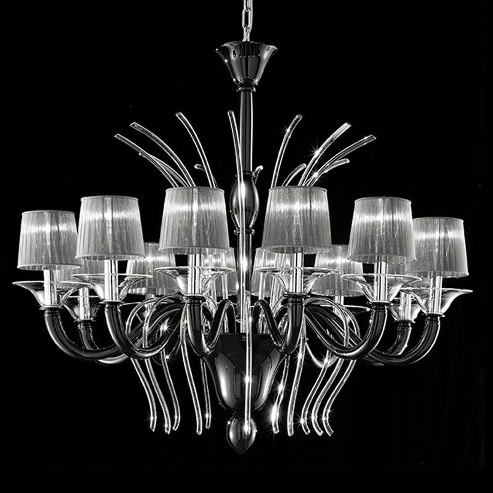 Unique pieces - Murano glass scroll chandelier with pleated lampshade - MILODINA